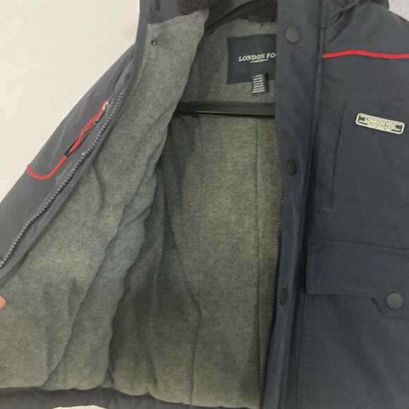 London Fog Kids Navy Sherpa Lined Hooded Winter Jacket Size 4 - Picture 11 of 13